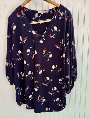 Beacon Navy Floral Top 1X with Cream & Rust Accents